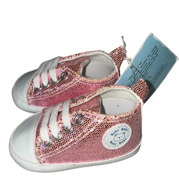 Rabeisir baby crib shoes pink & purple sparkly glitter sneakers Size 0-6 Months - Picture 6 of 9